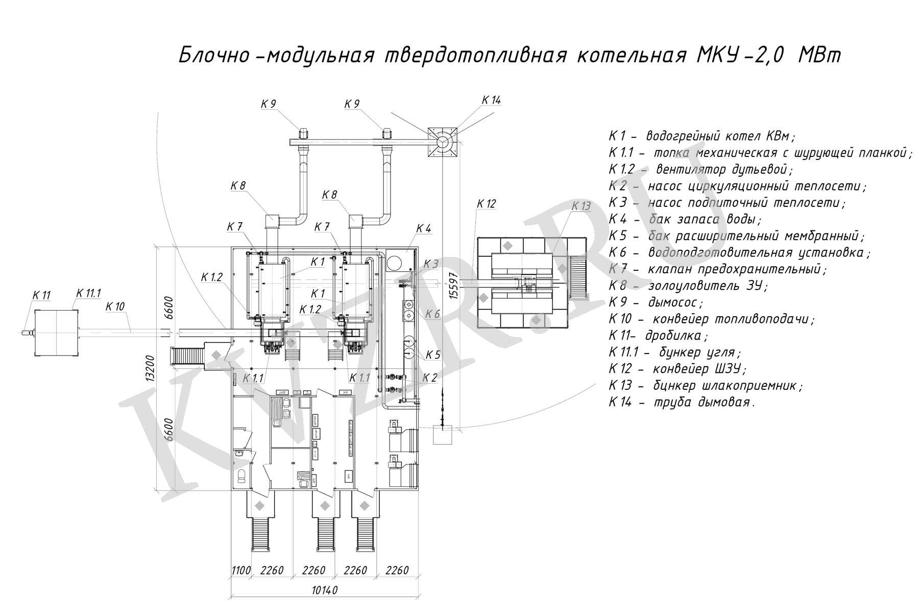 модульная котельная 1000 кВт чертеж