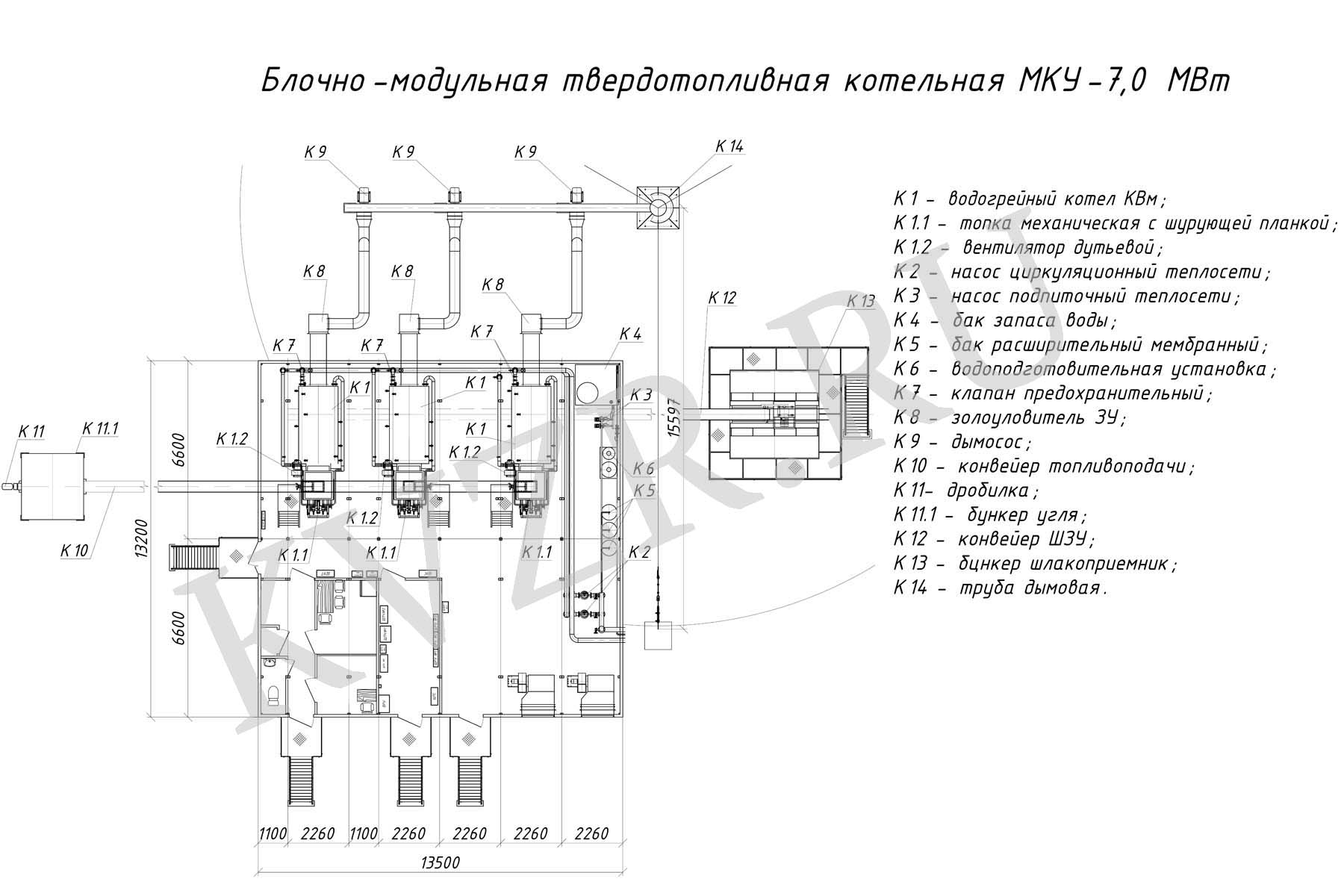 модульная котельная 7 МВт чертеж