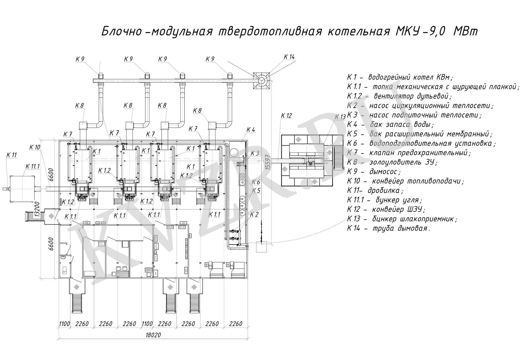 модульная котельная 9 МВт чертеж