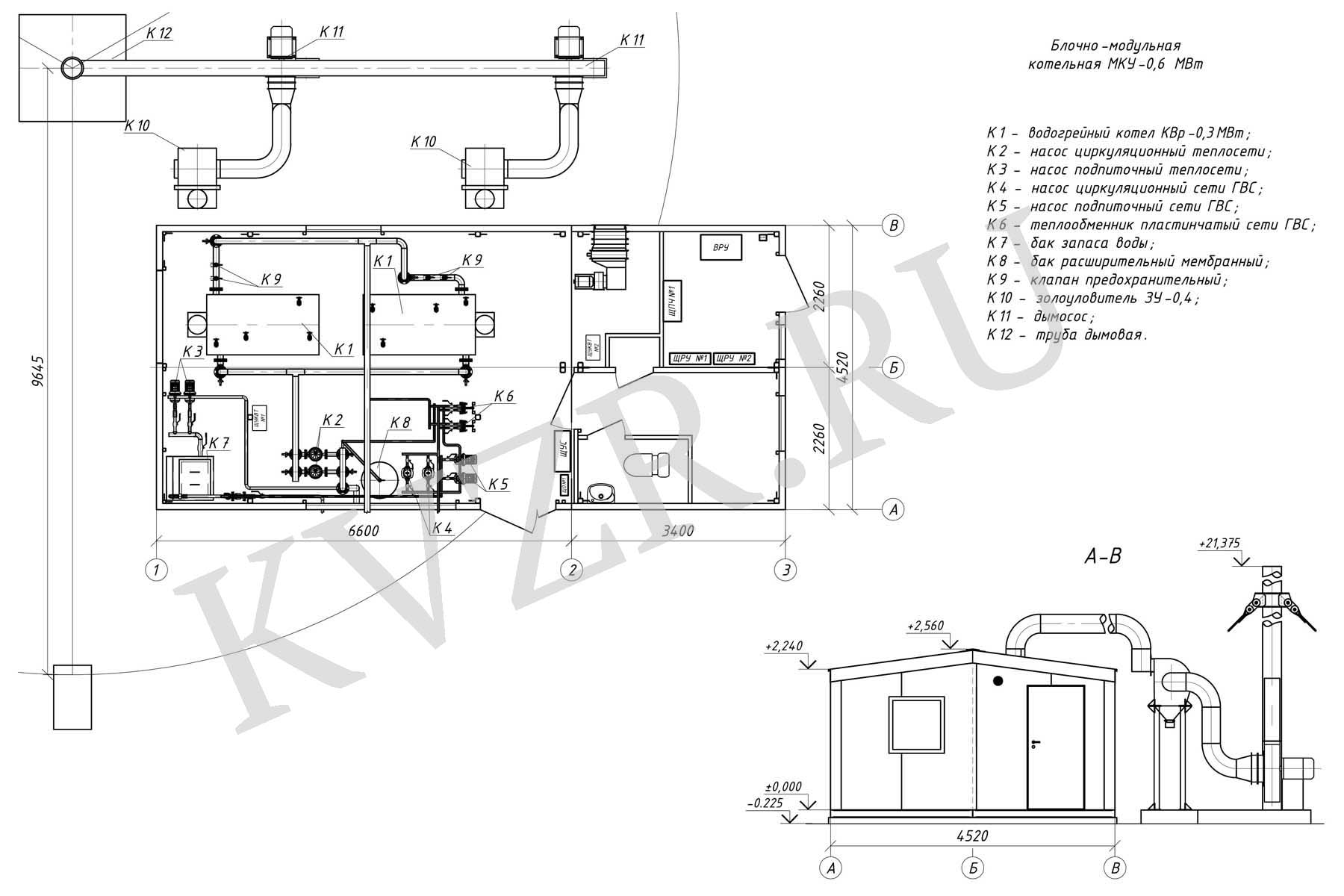 Тепловая промышленная котельная мощностью 600 кВт с ГВС чертеж