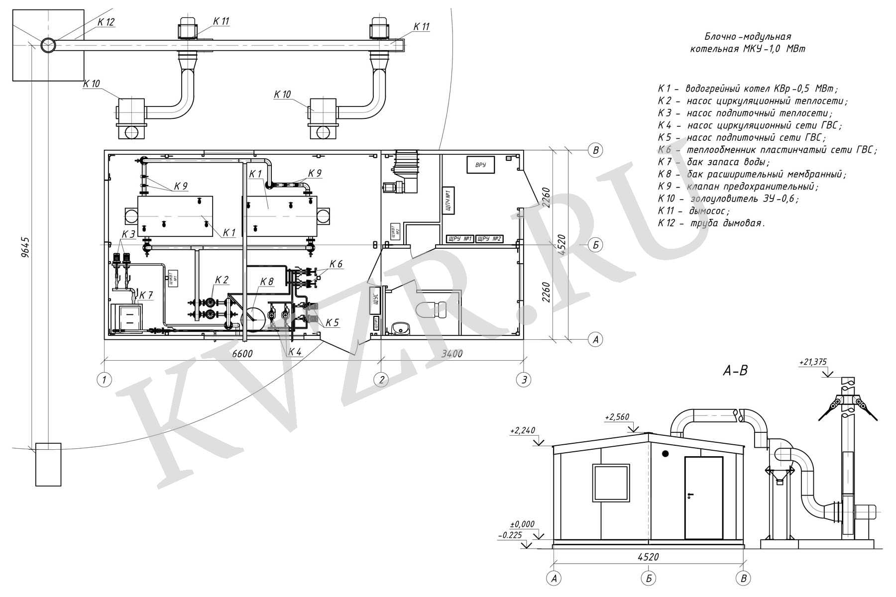 Модульная котельная 1 МВт с ГВС чертеж
