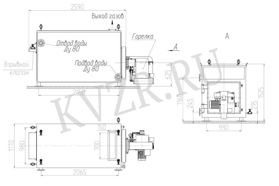 Котел газовый 600 кВт. Чертеж