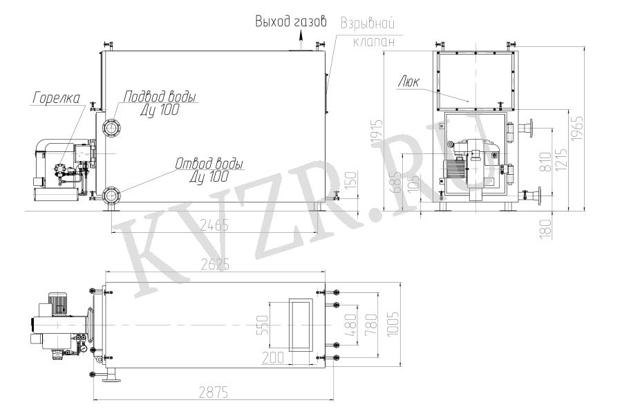 Котел газовый 700 кВт. Чертеж