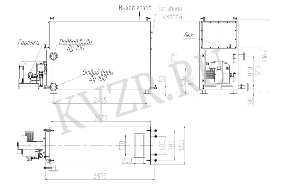 Котел газовый 900 кВт. Чертеж