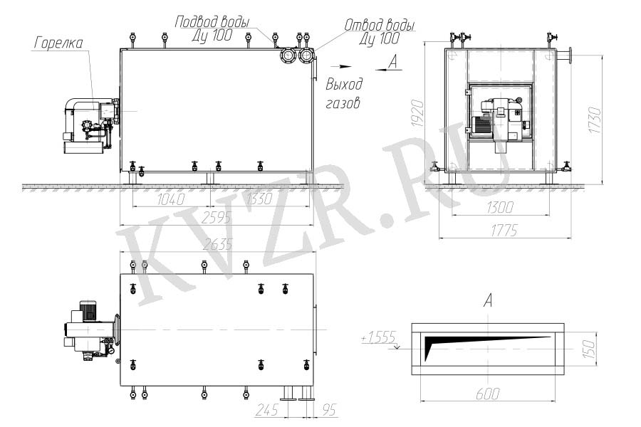 Котел газовый 1000 кВт. Чертеж