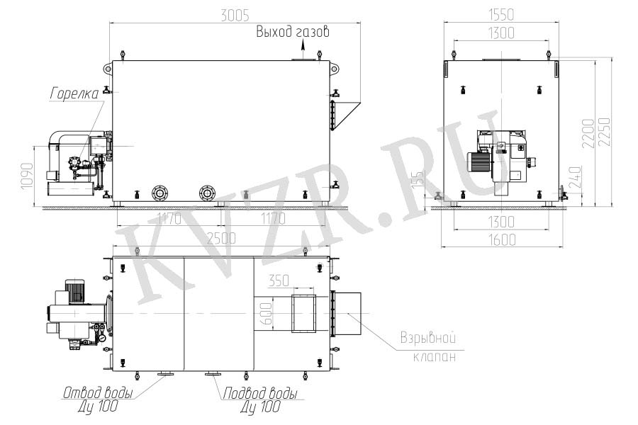 Котел газовый 1100 кВт. Чертеж