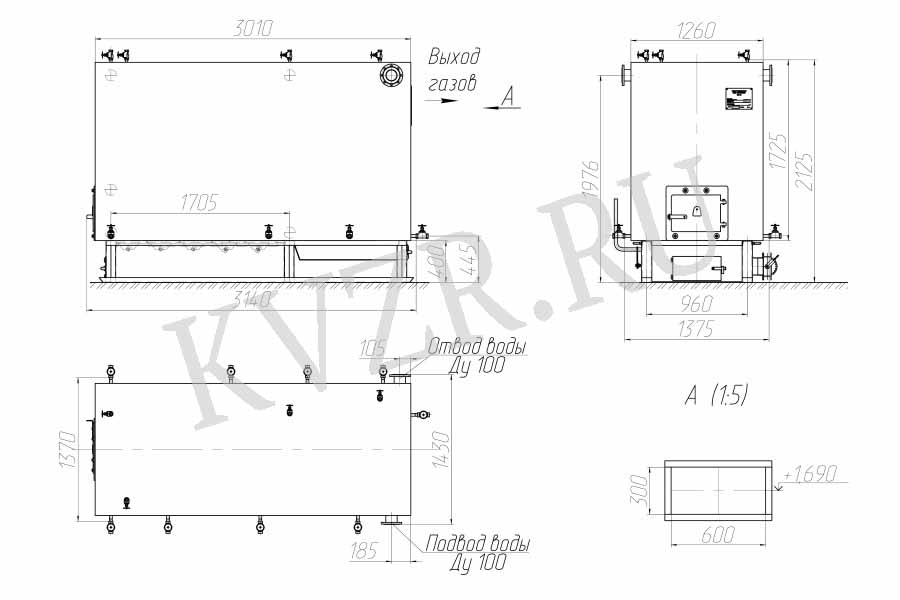 Чертеж водогрейного котла 1.16 МВт с топкой РПК