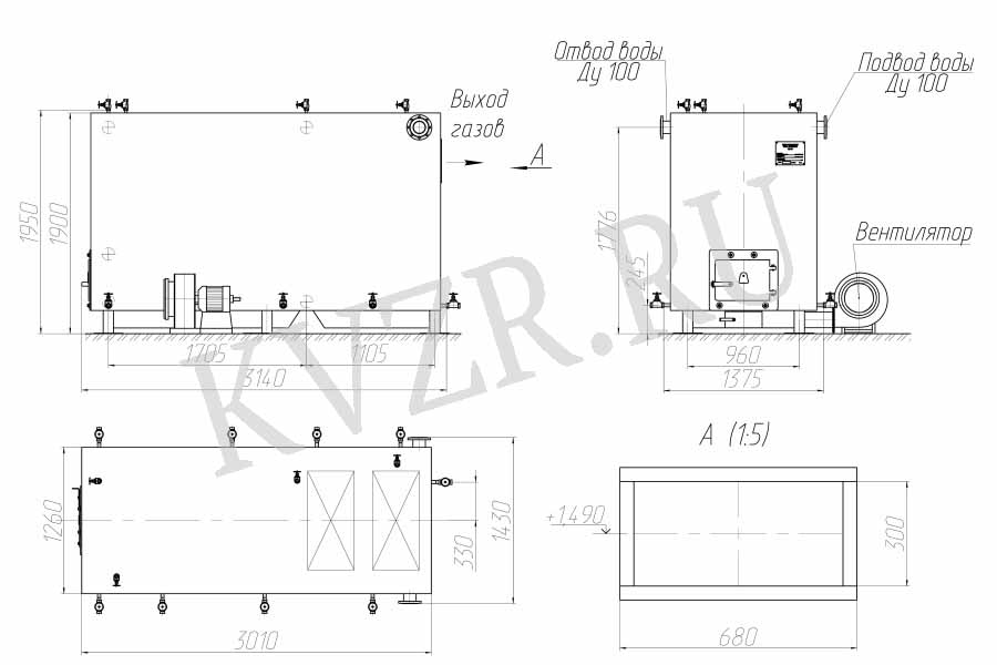 Чертеж водогрейного котла 1.16 МВт с колосниками