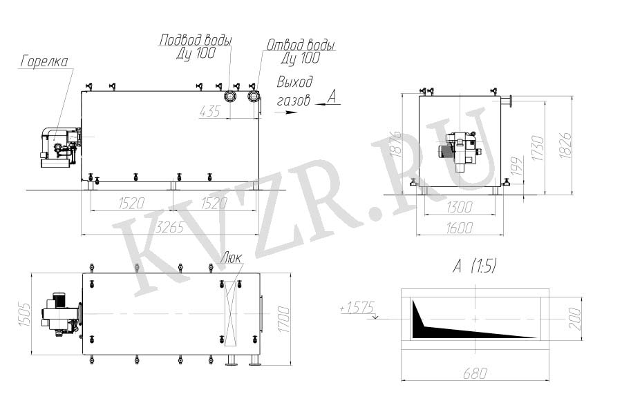 Котел газовый 1500 кВт. Чертеж