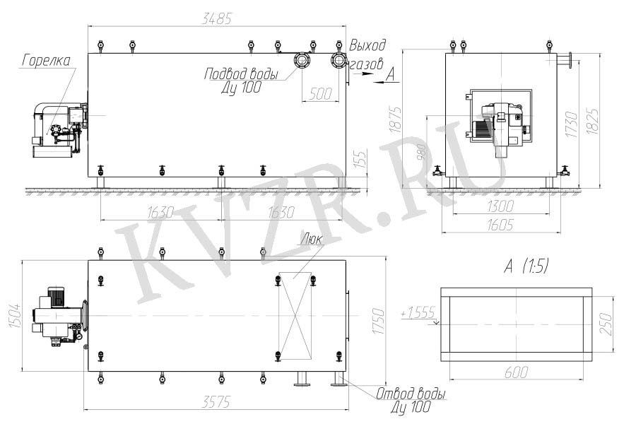 Котел 1.5 МВт на мазуте. Чертеж