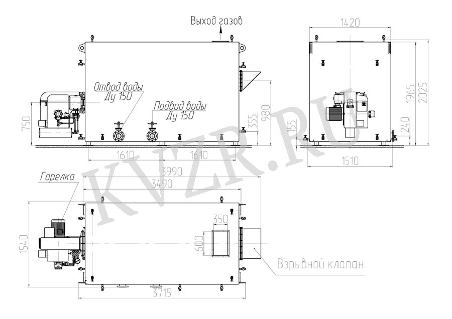 Котел газовый 1740 кВт. Чертеж