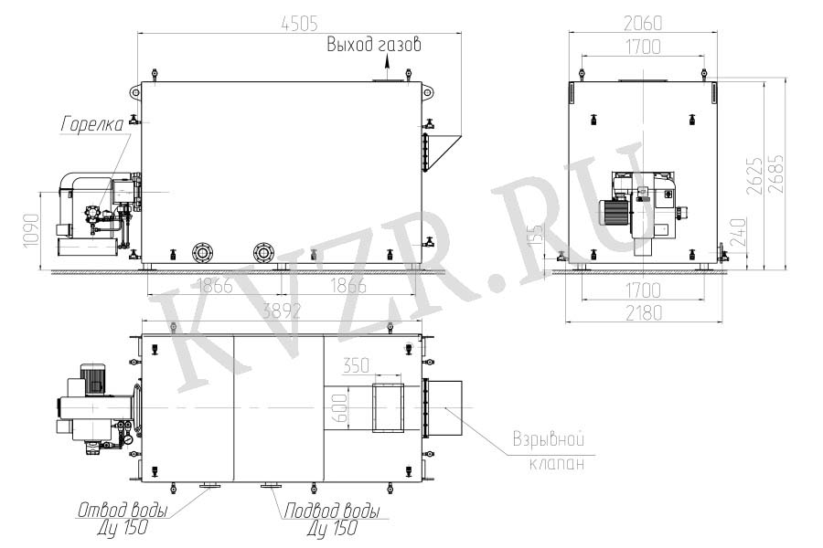 Котел газовый 2000 кВт. Чертеж