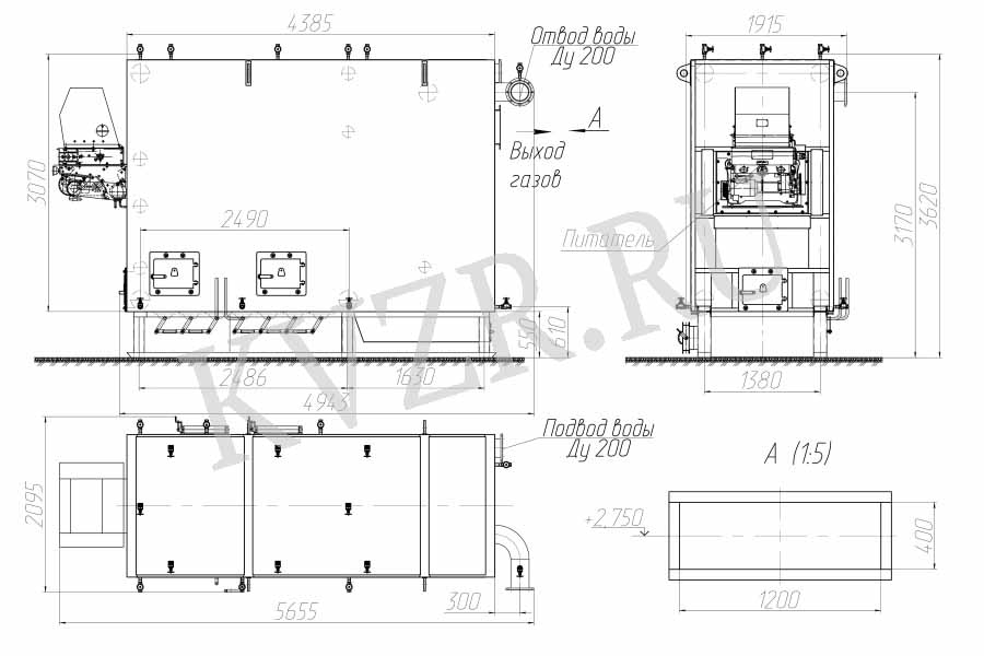 Чертеж водогрейного котла 3.0 МВт с топкой ЗП-РПК