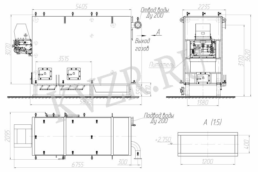 Чертеж водогрейного котла 3.5 МВт с топкой ЗП-РПК