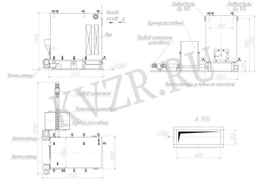 Чертеж котла на опилках 600 кВт