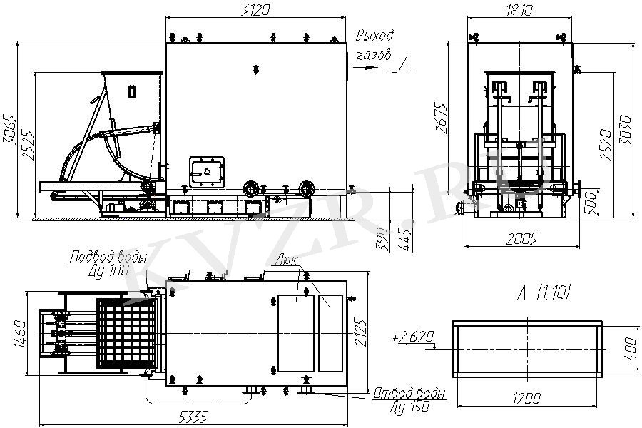  Схема водогрейного котла КВм-3,0 с топкой ТШПМ-2,0