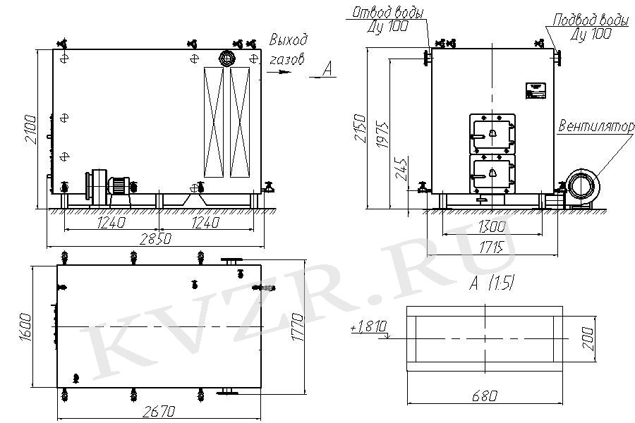 Водогрейный котел на дровах КВр-0,9 КД. Схема