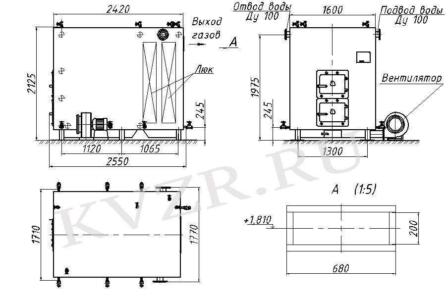 Водогрейный котел на дровах КВр-0,6 КД. Схема.
