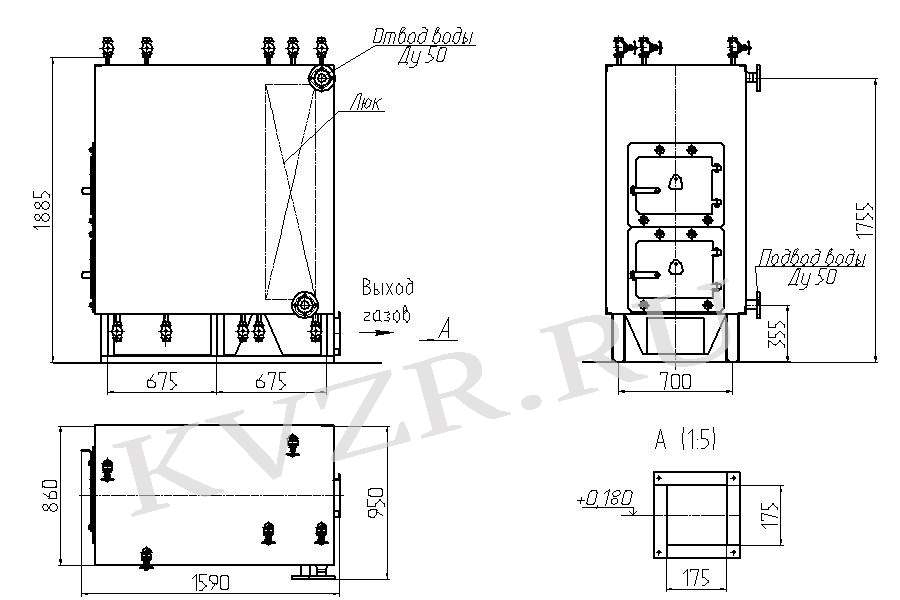 Водогрейный котел на дровах КВр 0,23 КД. Схема