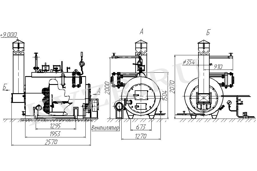 Паровой котел КВ 300 на угле. Схема