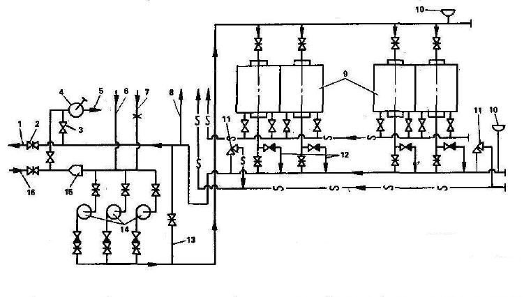 Монтажная схема сетевых трубопроводов котельной с водогрейными котлами КВ